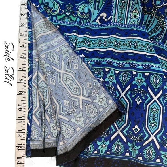 Avenue Blue Maxi Skirt Abstract Geometric Sz 14/16 Turquoise Y2K Stretch - Picture 7 of 10